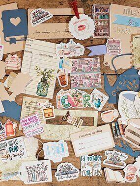 Mystery Book Lover Bookish & Coffee Tea Papercraft Ephemera Kit Cute Stickers